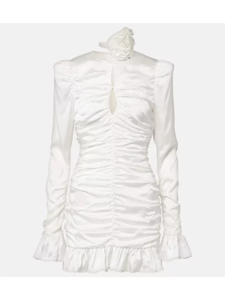 Rochie Rotate din satin cu volane alb