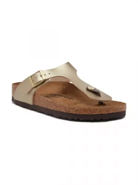 Șlapi Birkenstock din piele auriu