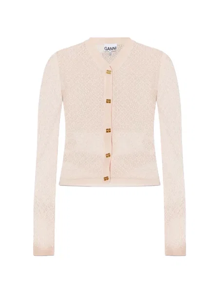Cardigan Ganni tricotate cu autograf roz