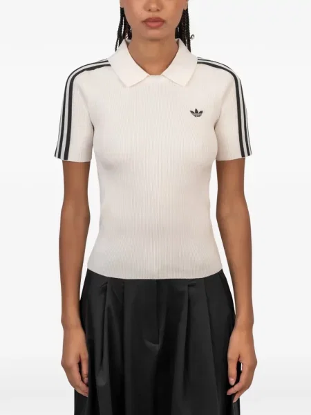 Tricou polo Adidas cu dungi tricotate alb