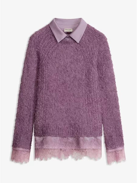 Sweter z koszulową wstawką fioletowy