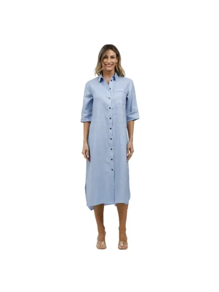 Lniana sukienka koszulowa Max Mara niebieska