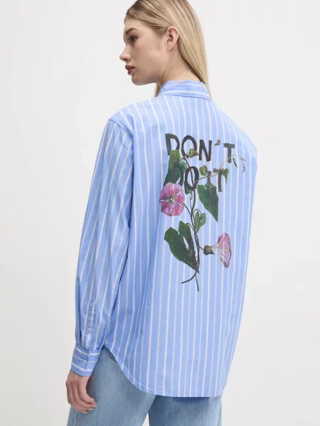 Desigual cămașă din DONT DO IT femei cu guler clasic regular albastru