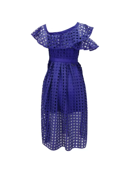 Rochie midi Self-portrait cu volane cu un umăr gol albastru