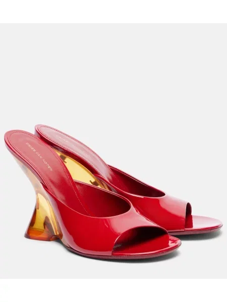 Usnjene lakirane mules Dries Van Noten s polno peto rdeča