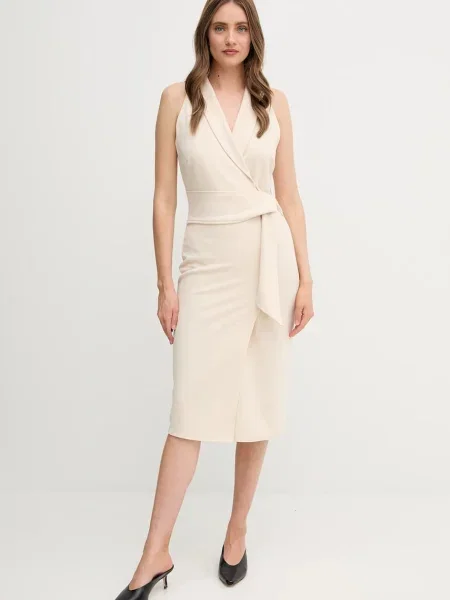 Sandro Ferrone sukienka midi dopasowana beżowy