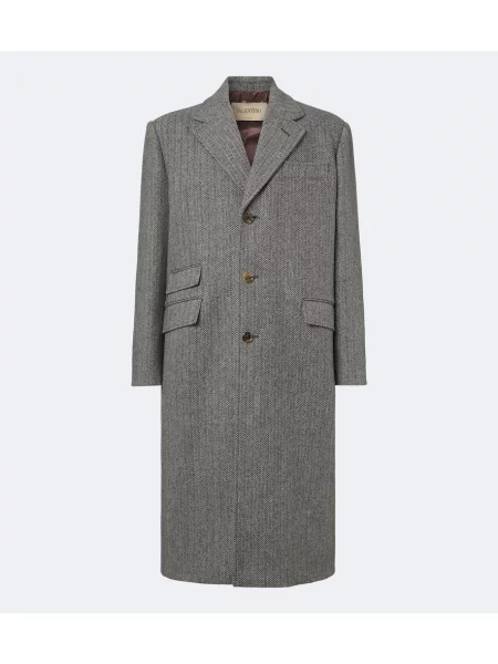 Palton Valentino de lână cu model herringbone gri