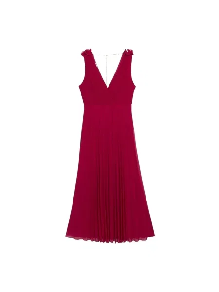 Długa sukienka maxi Oltre z falbankami plisowana różowa