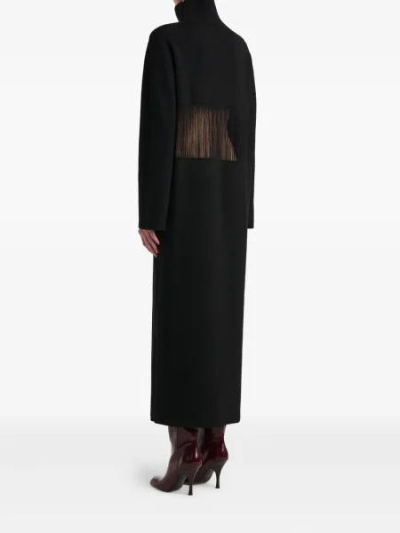 Rochie midi Khaite cu franjuri până la genunchi de costum negru