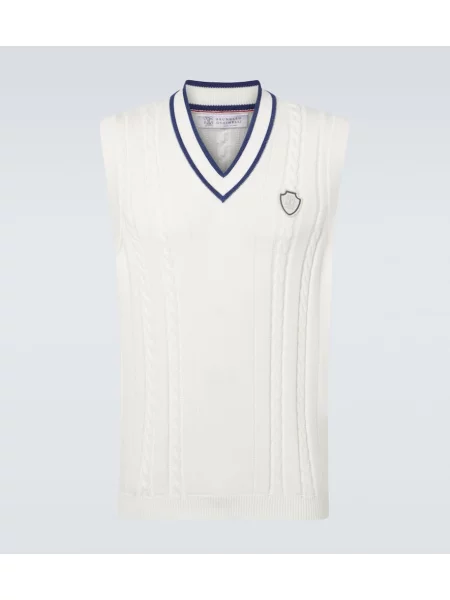 Pleten telovnik Brunello Cucinelli z vezenjem bela