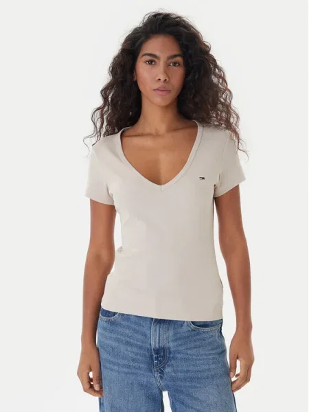 Тениска Tommy Jeans бежово