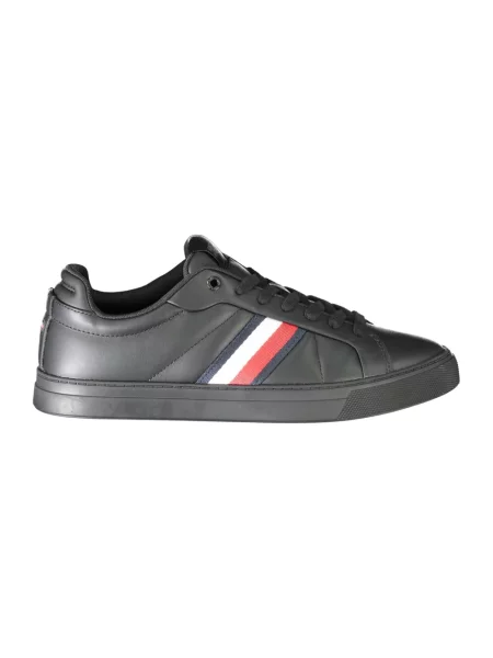 Trampki Tommy Hilfiger skórzane w paski wiązane czarne