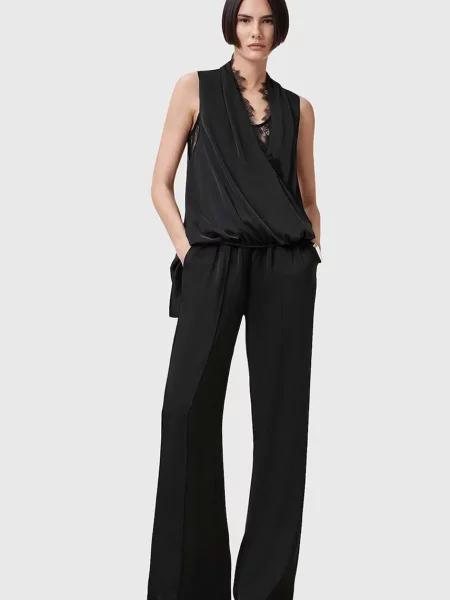 AllSaints pantaloni femei negru lat high waist alba