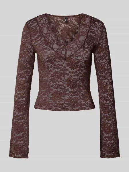 Bluzka o kroju slim fit z długim rękawem i efektem koronki model ‘NIKKA’ Only