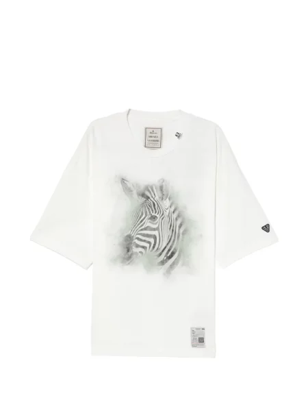 Tricou Maison Mihara Yasuhiro cu imagine cu model zebră alb
