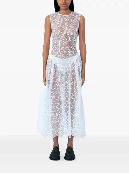 Rochie midi Cecilie Bahnsen cu model floral din dantelă până la genunchi alb