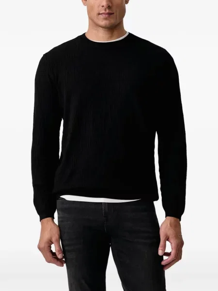 Pulover Armani Exchange cu decolteu rotund din jacard cu autograf negru