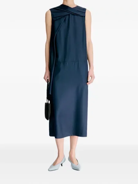 Rochie mini Loulou De Saison de mătase drapată albastru