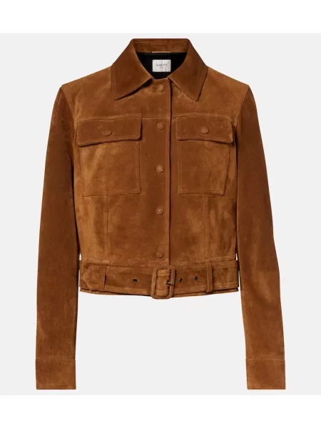 Kurtka Saint Laurent zamszowa o krotszym kroju brązowa