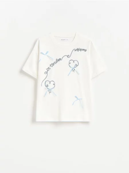 Reserved t-shirt z kokardkami złamana biel
