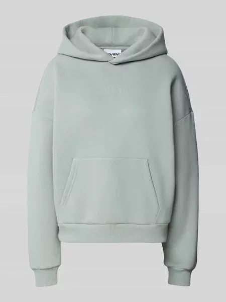 Bluza z kapturem z wyhaftowanym logo Review błękitna