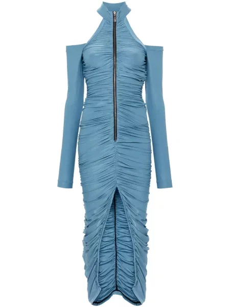 Maksi sukienka maxi Mitiliane Couture drapowana garniturowa niebieska