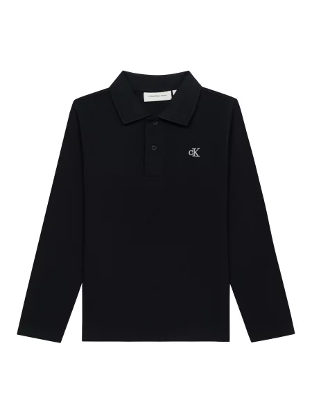 Calvin Klein Jeans Tricou Logo Embroidery Long Sleeve negru alb