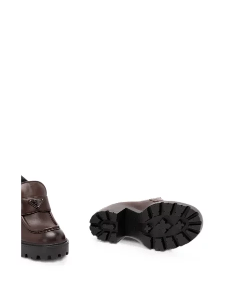 Pantofi loafer Prada chunky cu autograf maro