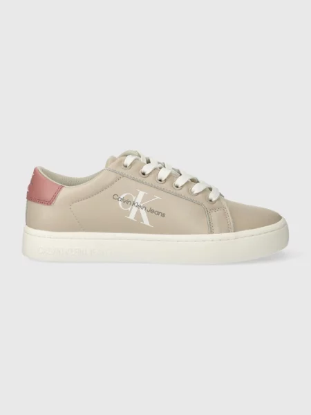 Calvin Klein Jeans Kožne tenisice CLASSIC CUPSOLE LACEUP LTH WN LACE UP bež
