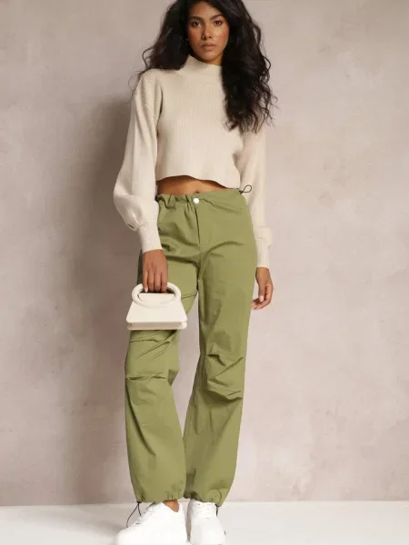 Pantaloni largi cu șnururi și talie plisată Nirli verzi