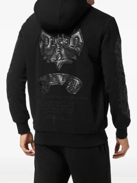 Hanorac cu glugă Philipp Plein din piele negru