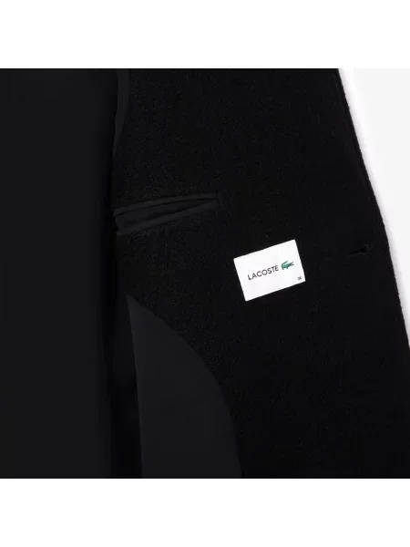 Lacoste Wełniany Płaszcz Regular Fit czarny