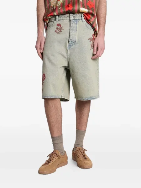 Pantaloni scurți din denim Drole De Monsieur cu model floral albastru