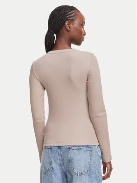 Guess Jeans majica z dolgimi rokavi z elastanom bež