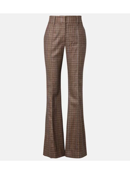 Pantaloni Gabriela Hearst de lână în carouri evazate maro