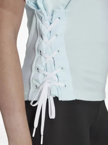 Legginsy Adidas do biegania z nadrukiem z dekoltem w serek czerwone