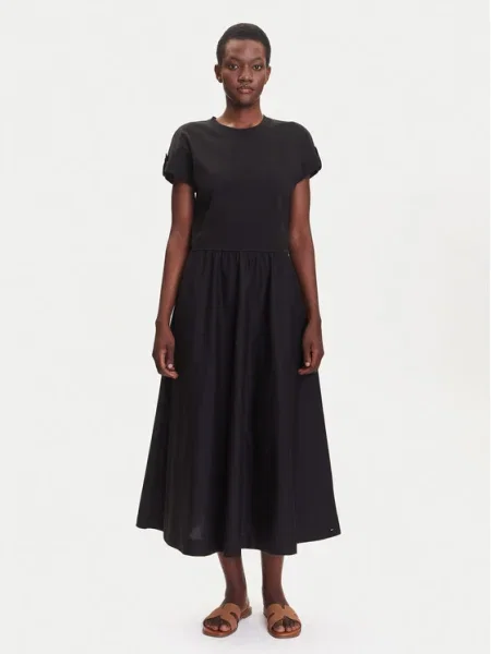 Рокля Tommy Hilfiger дълга разкроена черно