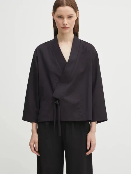 Kenzo sacou de lână Weave Kimono marin oversize albastru