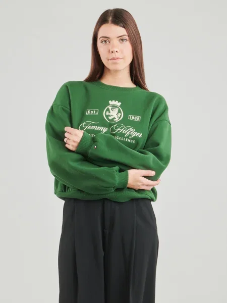Hanorac din fleece Tommy Hilfiger din fleece verde