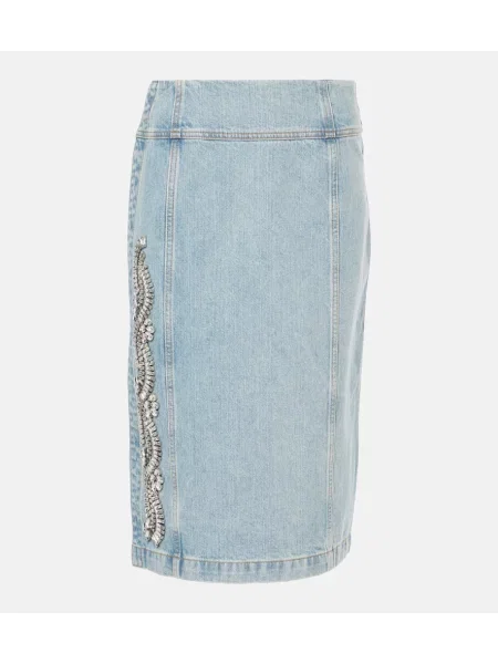 Fustă din denim Xu Zhi de cristal până la genunchi albastru