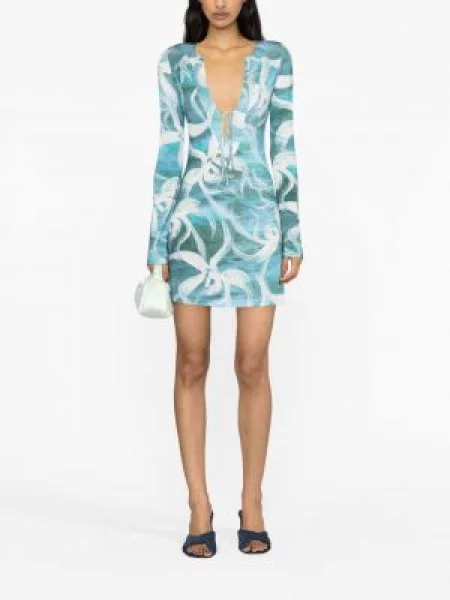 Rochie maxi Louisa Ballou cu model floral cu imagine lungă albastru