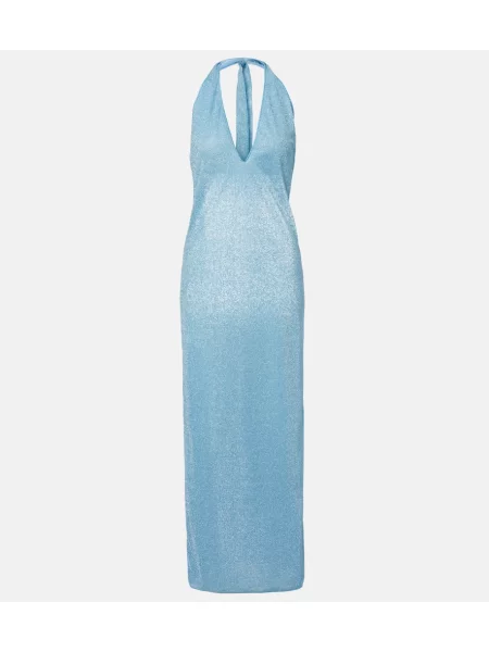 Sukienka maxi Oséree z dekoltem halter niebieska