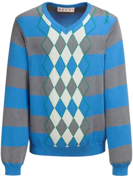 Аргайл пуловер Marni синьо