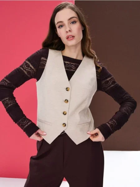 Жилет з домішкою льону бежевий