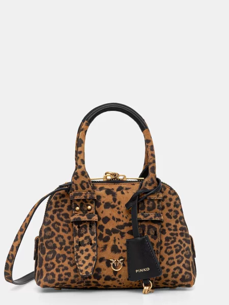Rucsac Pinko din piele cu imagine cu model leopard maro