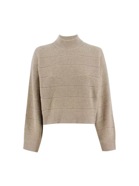 Sweter z golfem Brunello Cucinelli wełniany beżowy