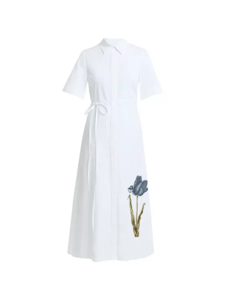 Sukienka koszulowa Erdem w kwiatki do kolan wiązana biała