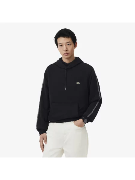 Lacoste Bluza Z Kapturem Z Sygnowanymi Paskami czarna