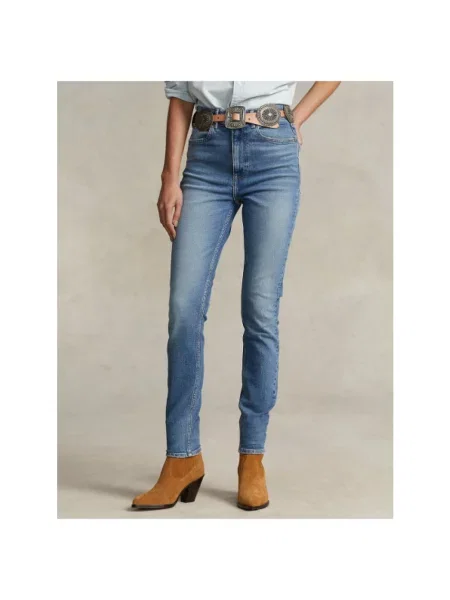 Jeansy skinny Polo Ralph Lauren z wysoką talią niebieskie