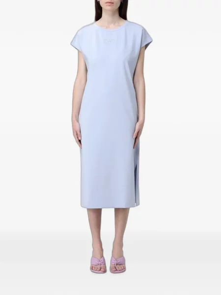Stras rochie tip cămașă Ea7 Emporio Armani albastru